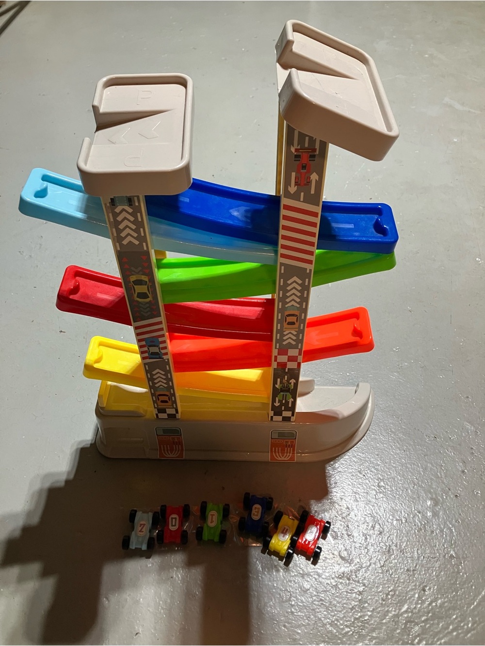 Colorful Multi-Level Ramp Racer Toy - White Base, Rainbow Tracks - Picture 4 of 4